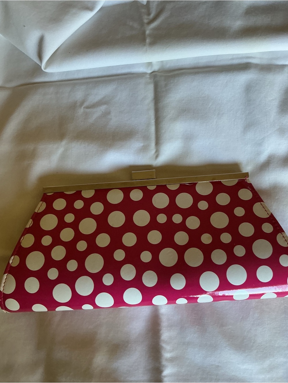 Neiman Marcus Pink and White Polka Dot Clutch w/long chain